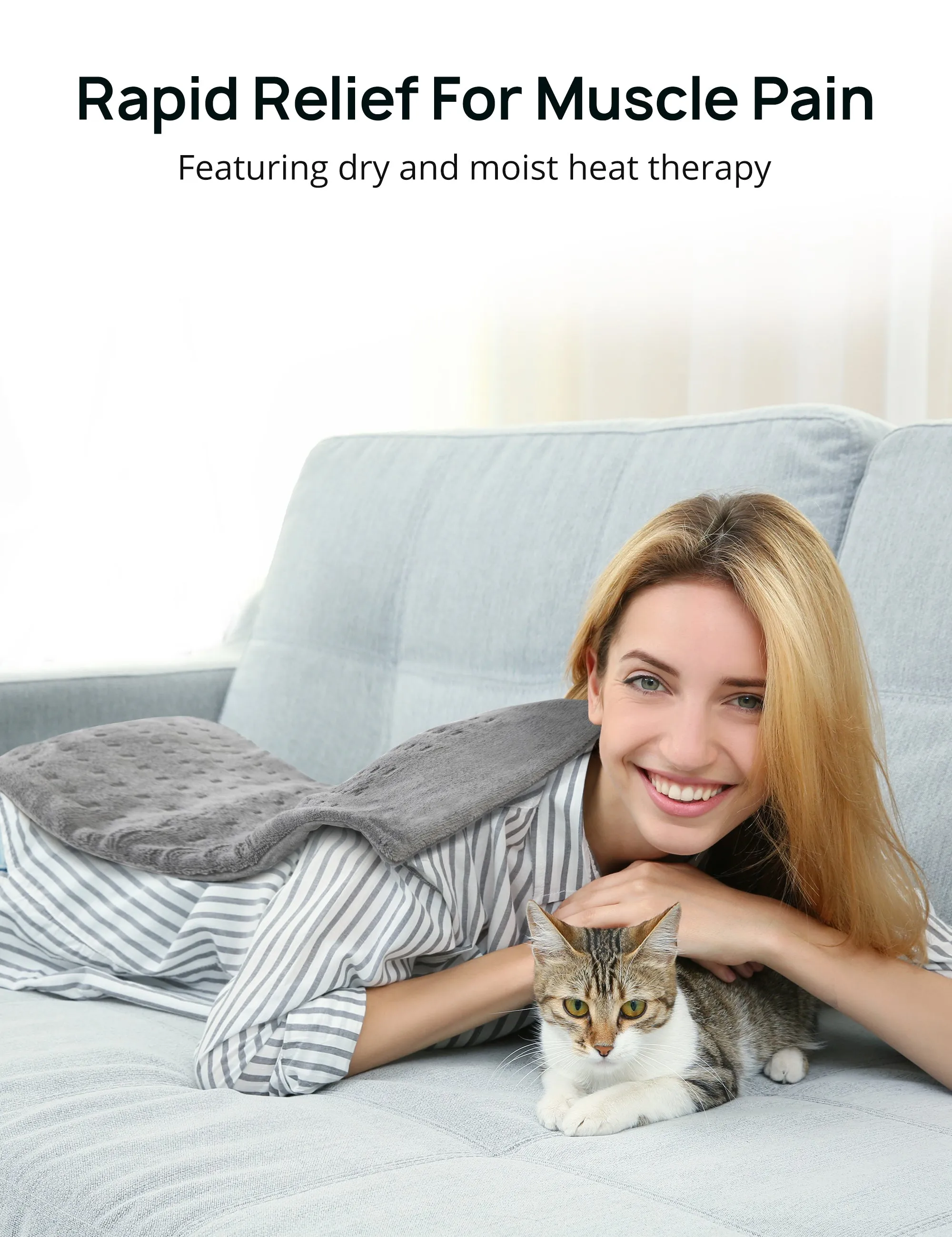 【12"x24"】Evajoy Heating Pad for Fast Pain Relief,  Heated Pad with 4 Heat Setting