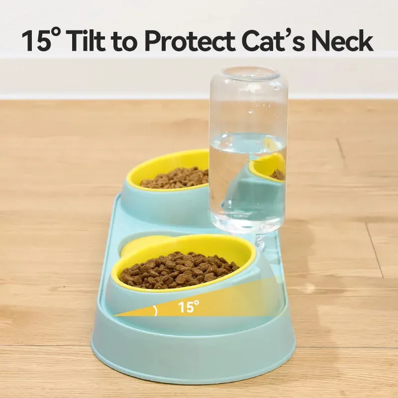 3-in-1 Cat Feeding Station with Automatic Water Dispenser