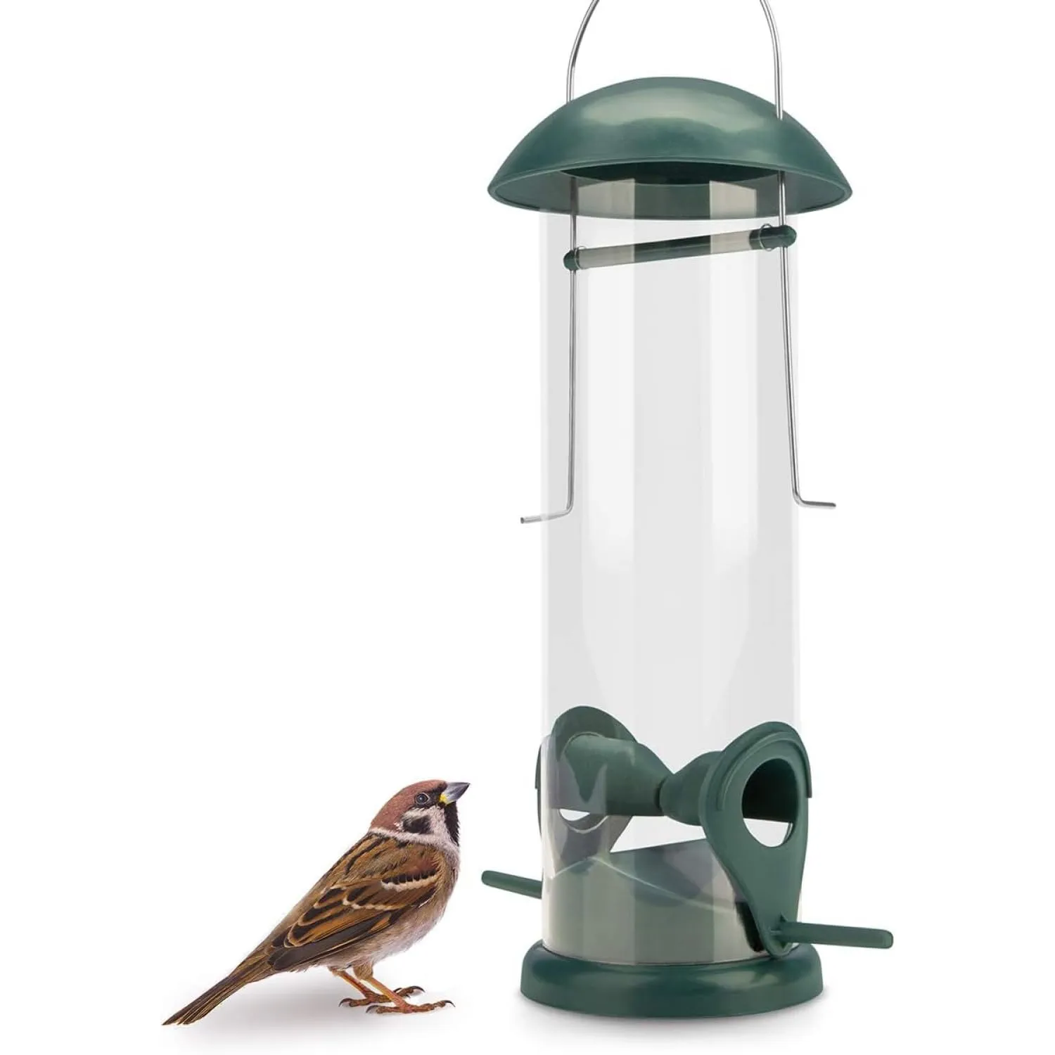 8 Inch Green Seed Bird Feeder - 2 Perches, Bird Feeding Station, Seed