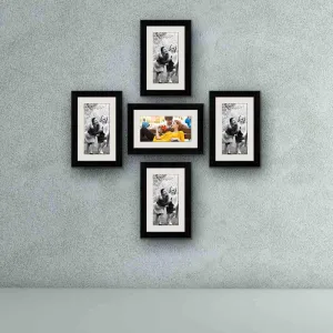 ArtzFolio Wall Photo Frame D17 | Wall Photo Frame Collage for Living Room | Picture Frames Home & Wall Decoration | Black | Set of 5 Units With Mat | 6x10inch