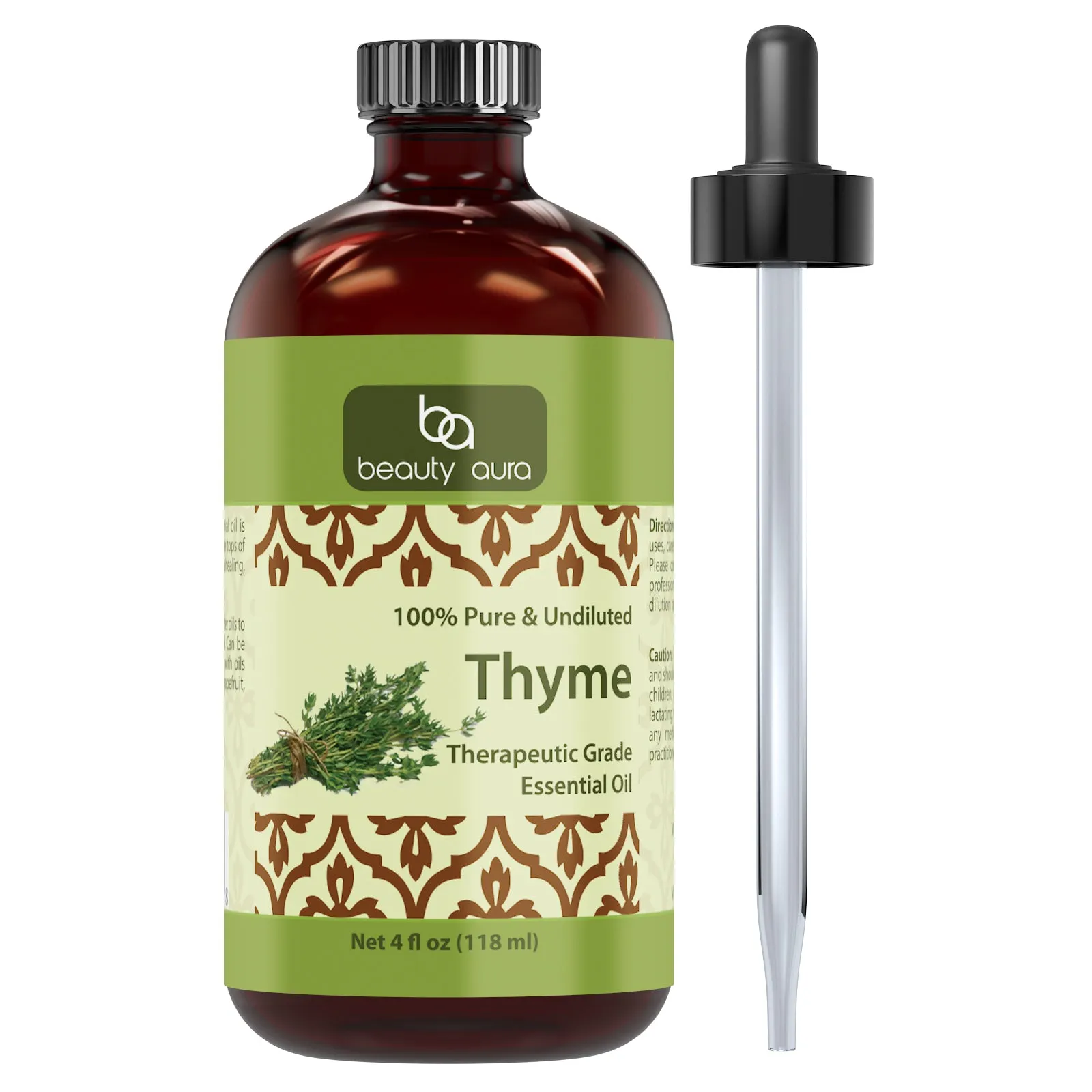 Beauty Aura Thyme Oil | Therapeutic Grade Essential Oil | 4 Fl. Oz (118 ml)