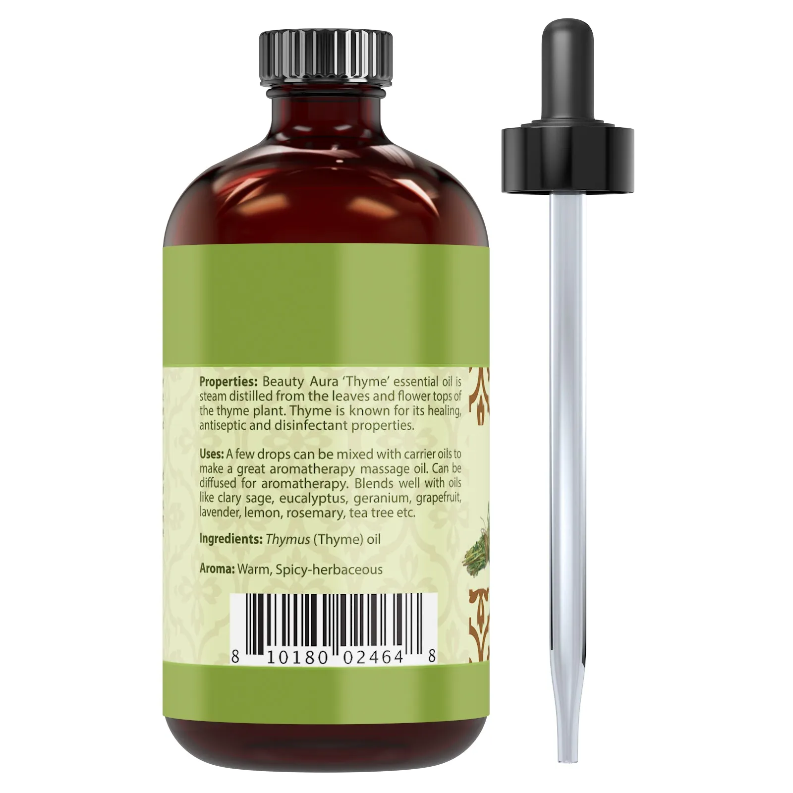 Beauty Aura Thyme Oil | Therapeutic Grade Essential Oil | 4 Fl. Oz (118 ml)