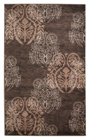 Benzara 2.83 x 1.83 Feet Damask Pattern Polypropylene Power Loomed Rug, Brown