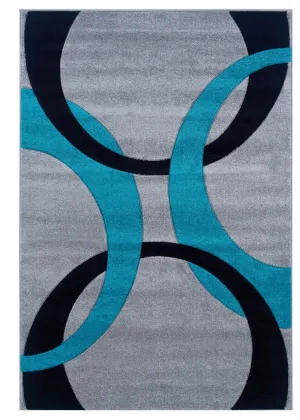 Benzara 2.83 x 1.83 Feet Frieze Yarn Rug with Action Backing, Gray and Turquoise Blue