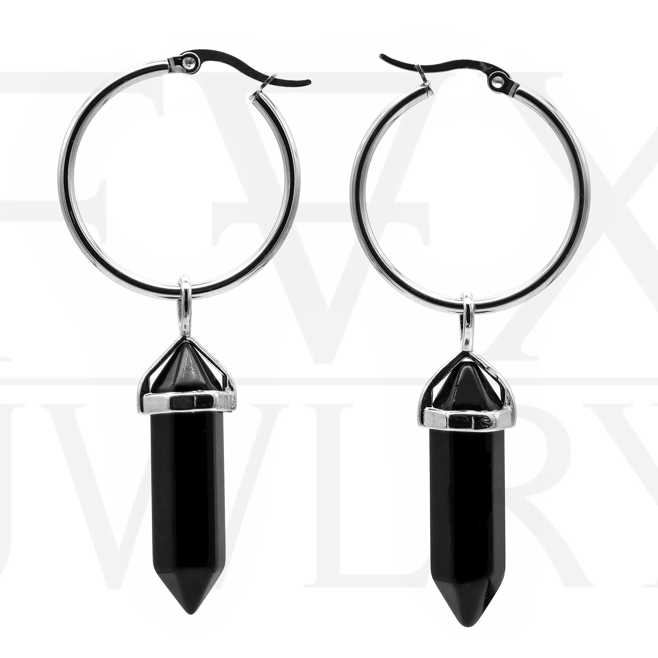 Black Obsidian Crystal Hoops