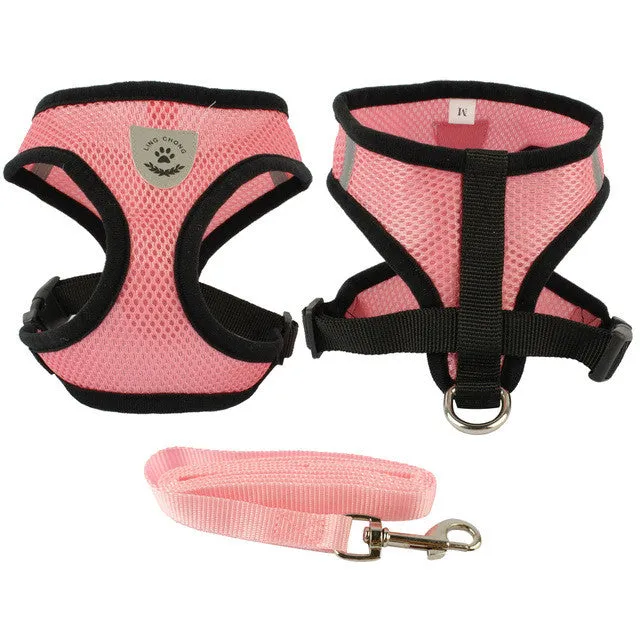 Breathable Mesh Small Dog Pet Harness and Leash Set  Puppy Vest Pink Red Blue Black For Chihuahua