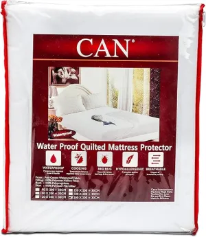 CAN Waterproof Quilted Mattress Protector (TC144 Poly Cotton Fabric, White)