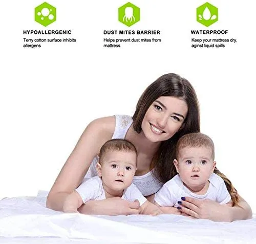 CAN Waterproof Quilted Mattress Protector (TC144 Poly Cotton Fabric, White)