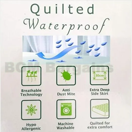 CAN Waterproof Quilted Mattress Protector (TC144 Poly Cotton Fabric, White)