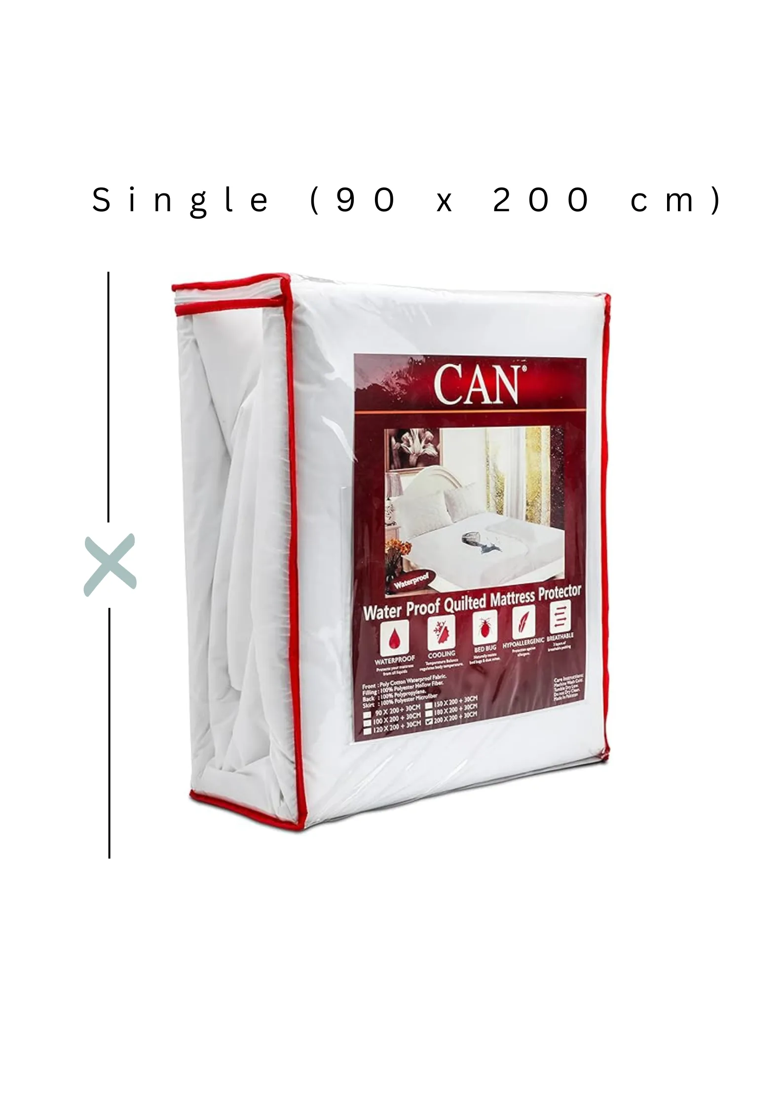 CAN Waterproof Quilted Mattress Protector (TC144 Poly Cotton Fabric, White)