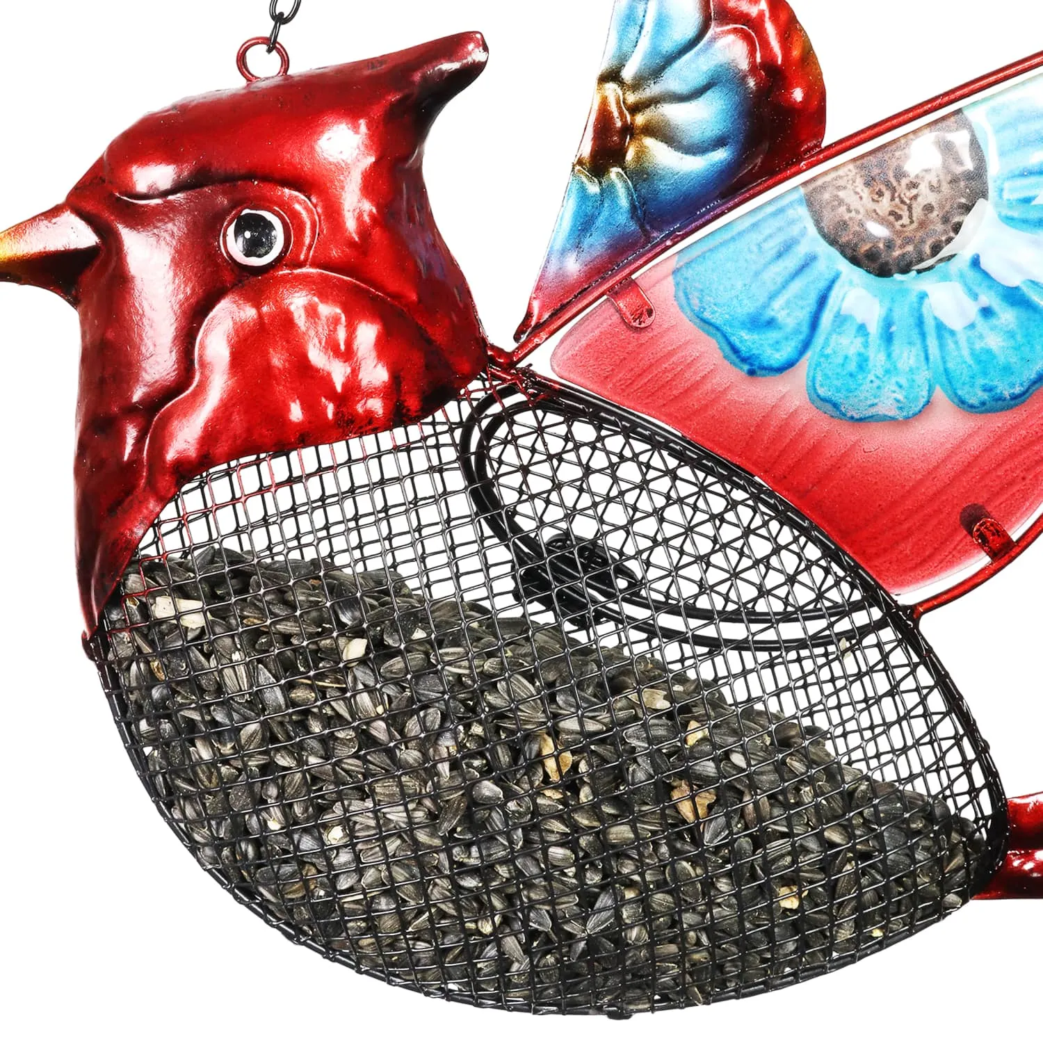 Cardinal Bird Feeder With Metal Mesh Seed Basket, 15 by 18 Inches