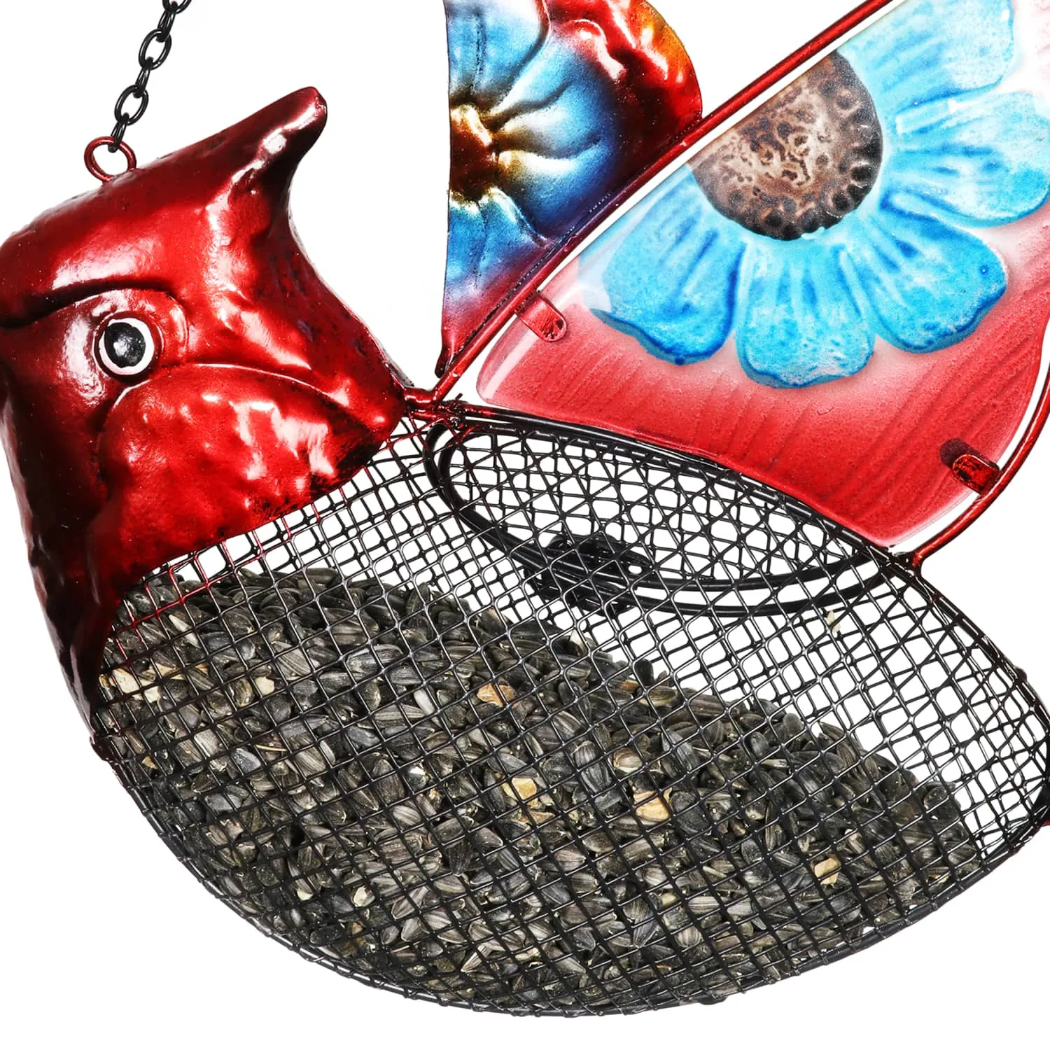 Cardinal Bird Feeder With Metal Mesh Seed Basket, 15 by 18 Inches