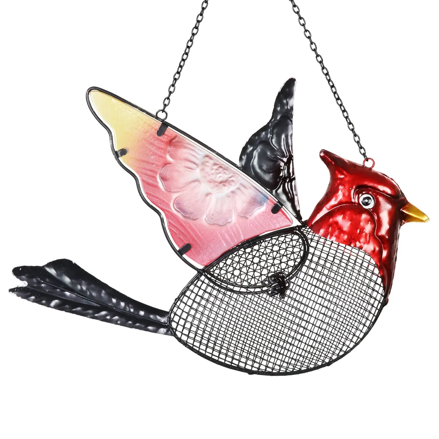 Cardinal Bird Feeder With Metal Mesh Seed Basket, 15 by 18 Inches