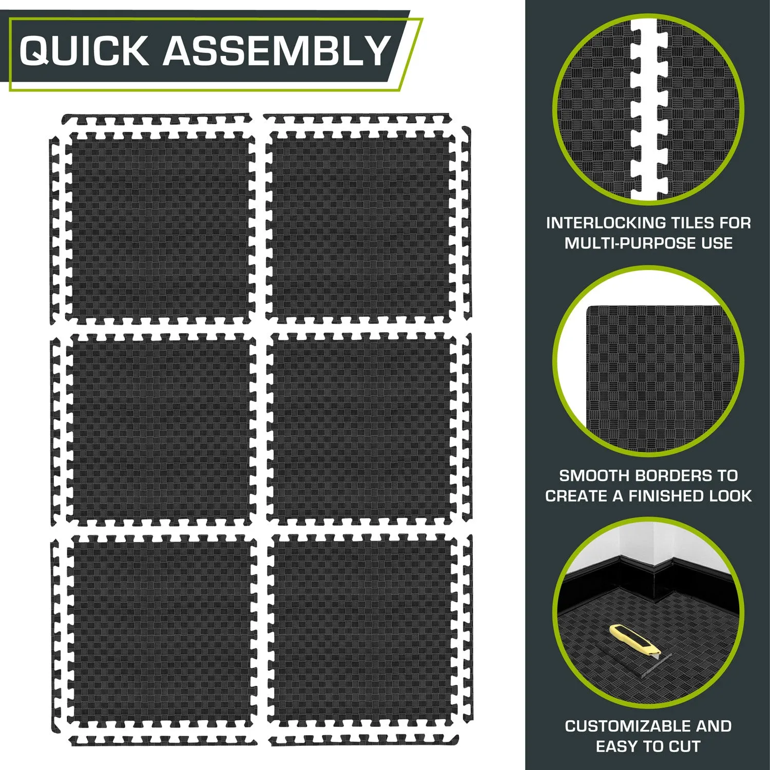 Checkered Exercise Puzzle Mat 1-in, 24 Sq Ft