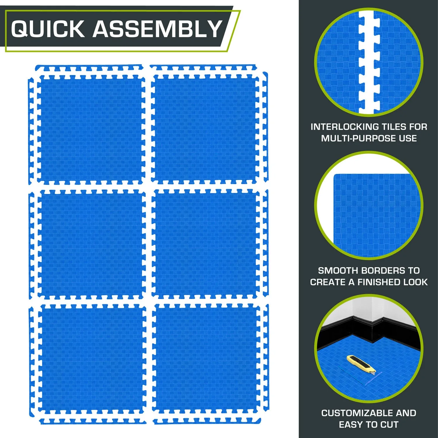 Checkered Exercise Puzzle Mat 1-in, 24 Sq Ft