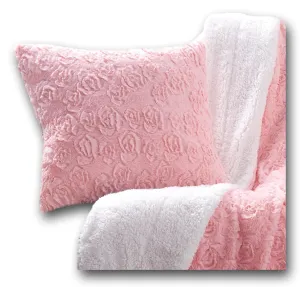 DaDa Bedding Rosey Pastel Blossom Pink Faux Fur Euro Throw Pillow Cover (171752)