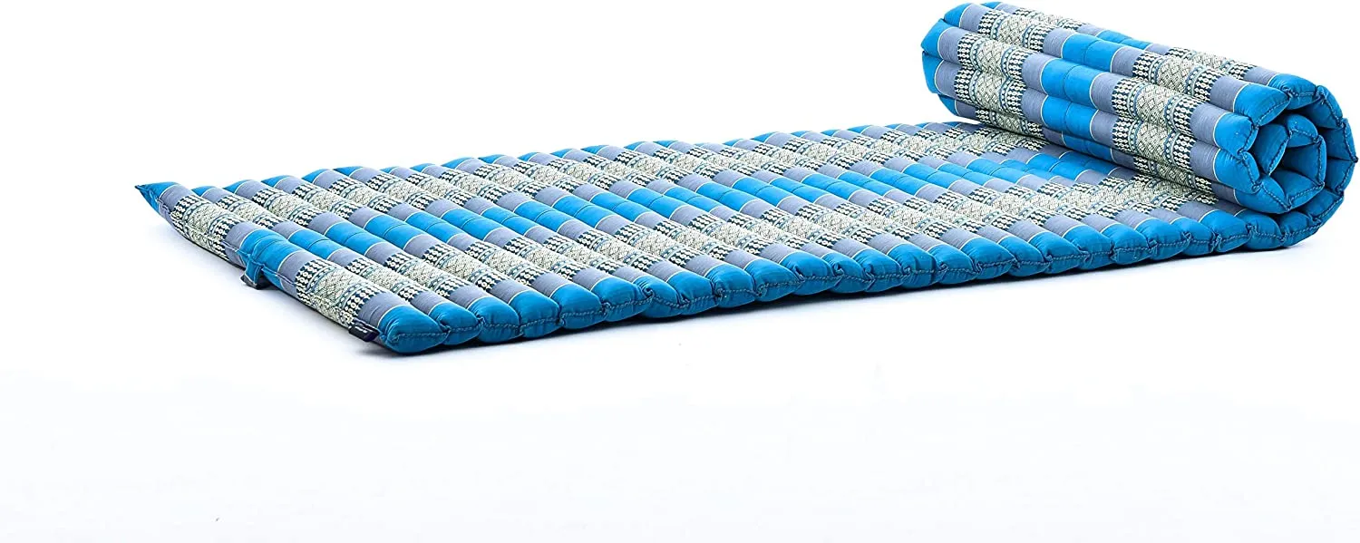 Day bed Roll Out Mattress XL Large Foldout Mat relaxation, day bed, camping or Yoga Matt Natural Kapok Filled_ 105 x 200 cm BLUE