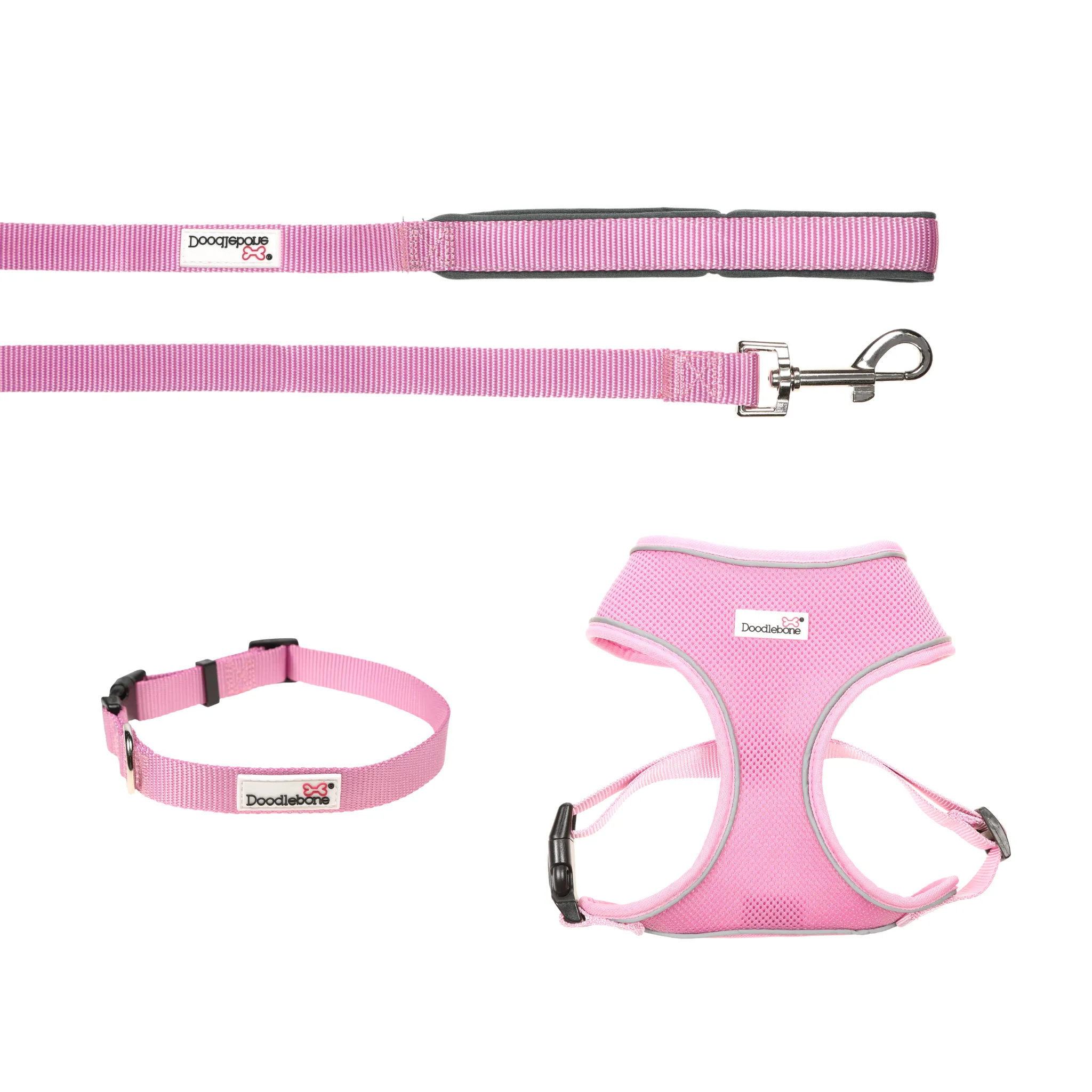 Doodlebone Originals Airmesh Bundle Set Dog Lead, Collar & Harness Blush Light Pink