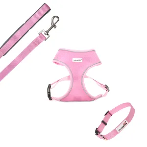 Doodlebone Originals Airmesh Bundle Set Dog Lead, Collar & Harness Blush Light Pink