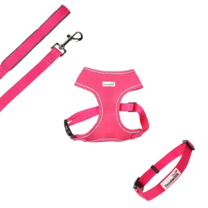 Doodlebone Originals Airmesh Bundle Set Dog Lead, Collar & Harness Fuchsia Pink