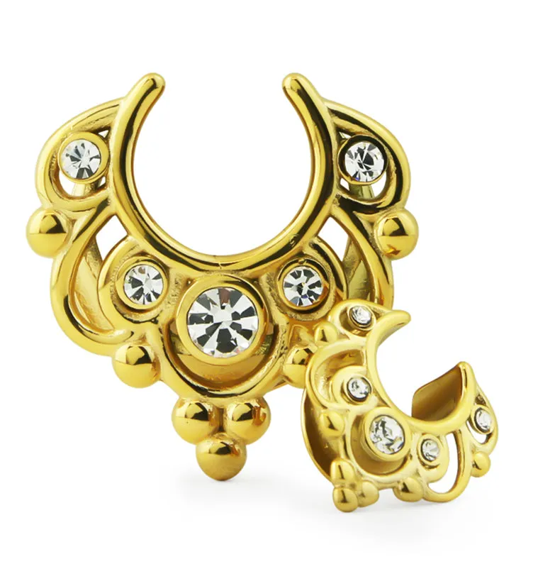 Gold PVD Filigree Clear CZ Stainless Steel Saddles