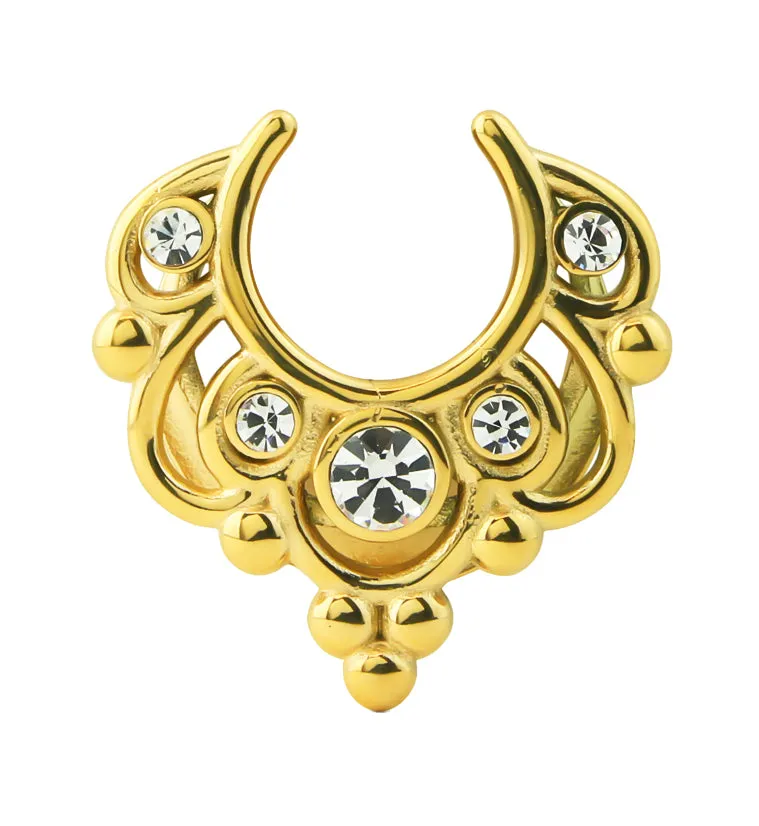 Gold PVD Filigree Clear CZ Stainless Steel Saddles