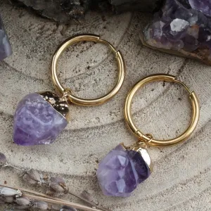 Golden Amethyst Nugget Hoops