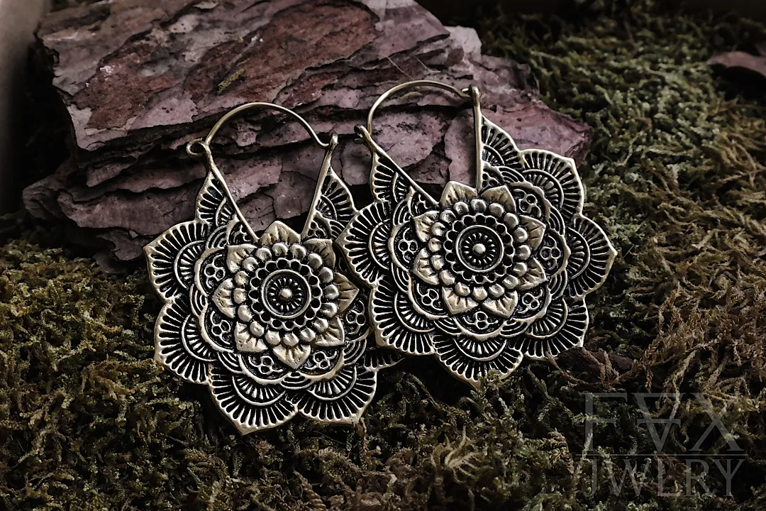 Golden Mandala Flower Earrings