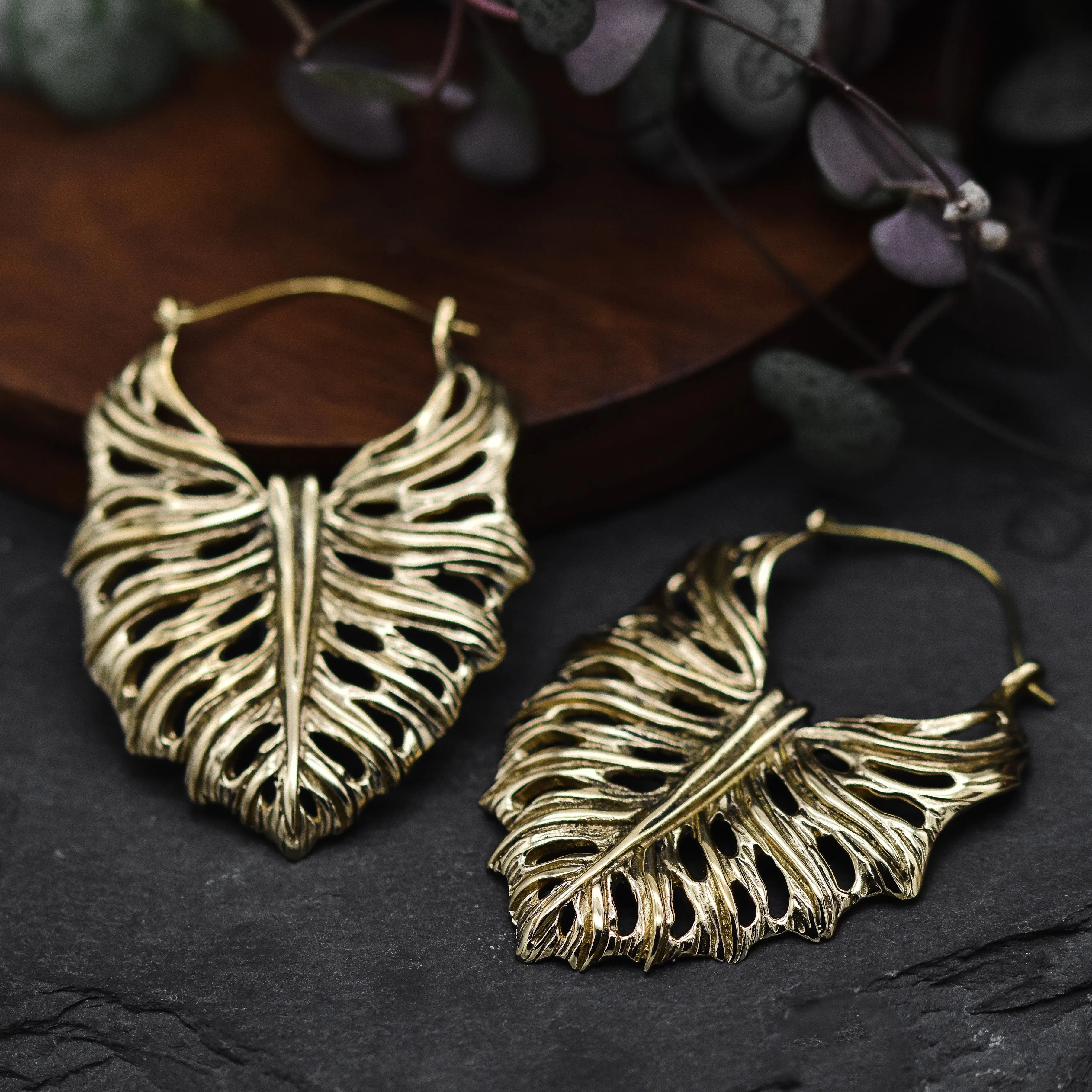 Golden Monstera Leaf Earrings