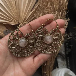 Golden Rose Quartz Mandala Earrings