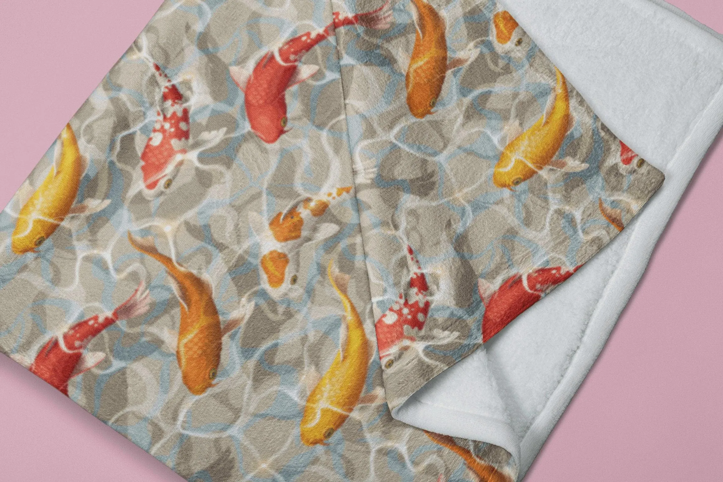 Japanese Koi Fish in Pond Beige Soft Fluffy Velvet Flannel Fleece Throw Blanket