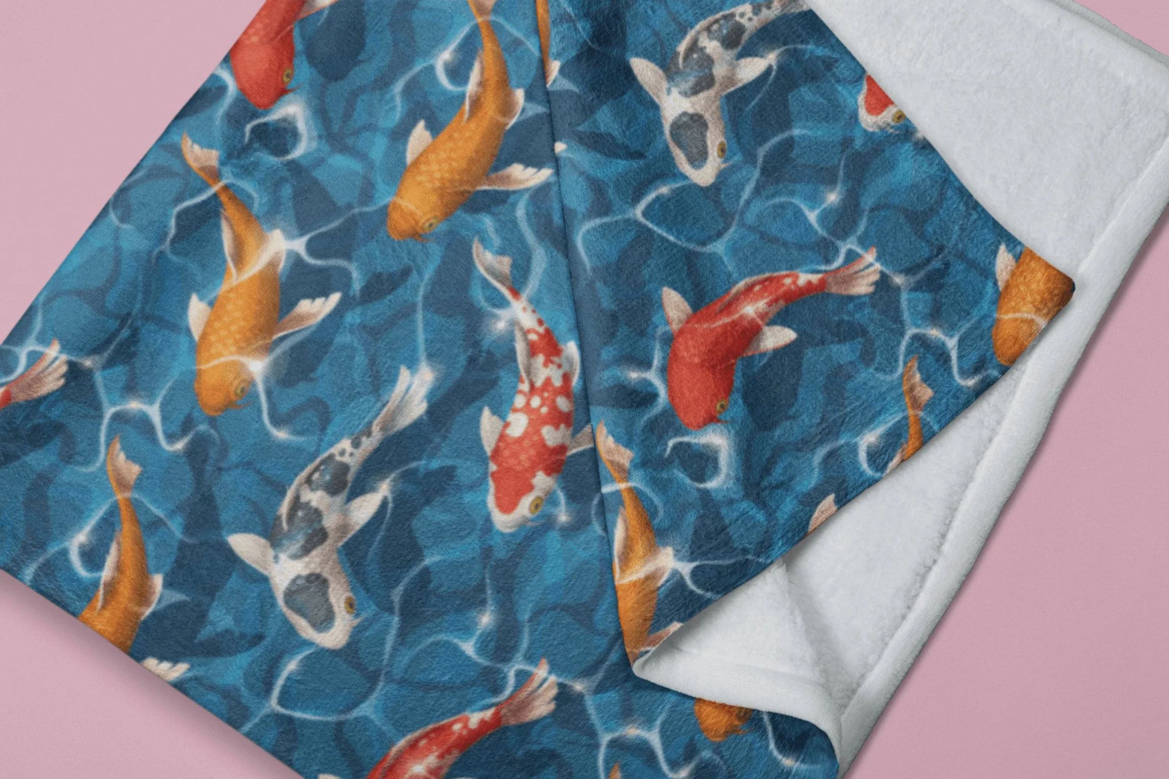 Japanese Koi Fish in Pond Blue Soft Fluffy Velvet Flannel Fleece Throw Blanket