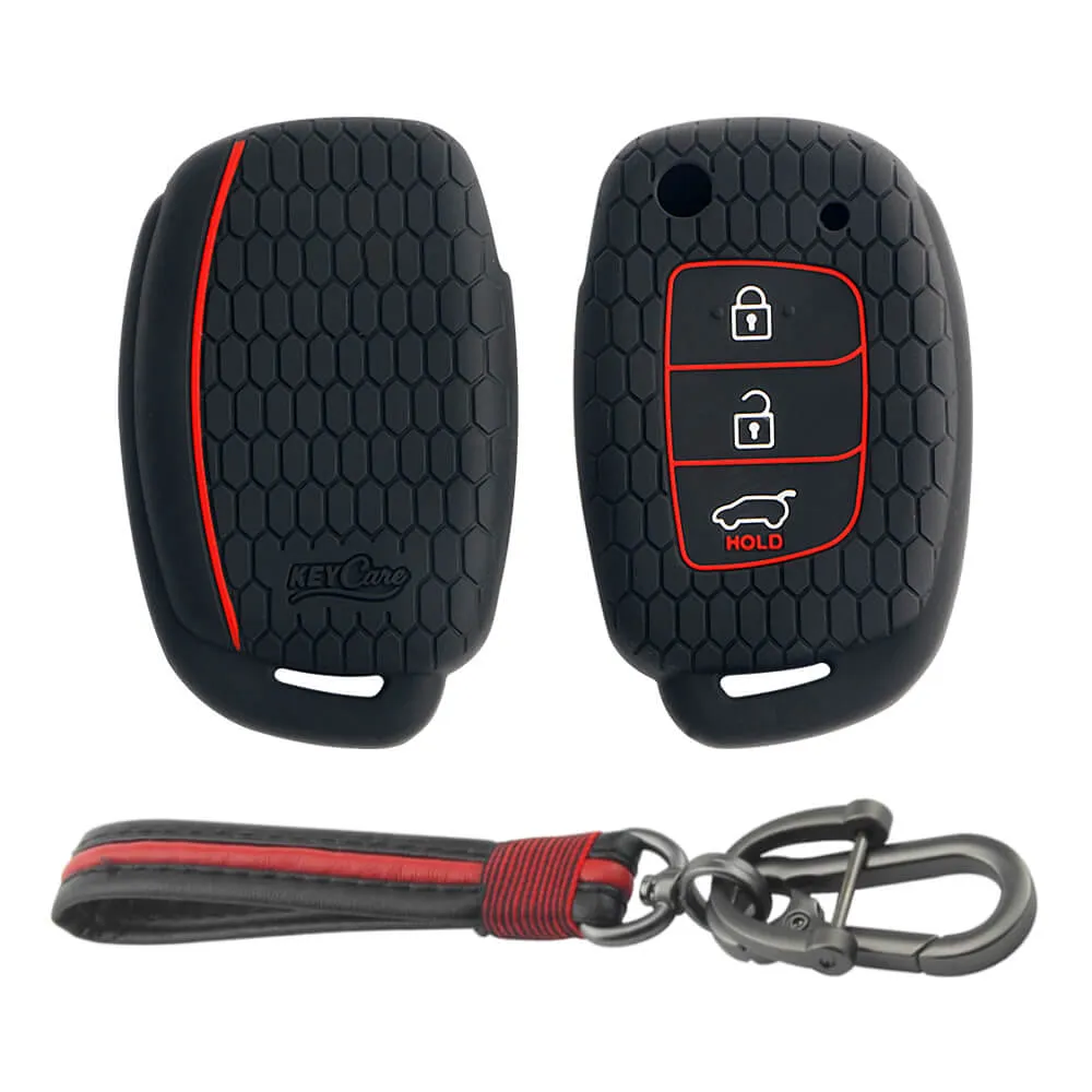 Keycare silicone key cover and keychain fit for : Creta, I20 2020, I20 Elite, I20 Active, Grand I10, Aura, Xcent 19 Onwards, Venue flip key (KC-10, Full leather keychain)