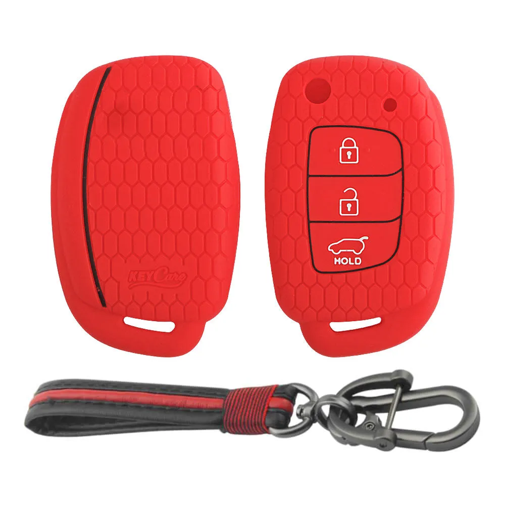 Keycare silicone key cover and keychain fit for : Creta, I20 2020, I20 Elite, I20 Active, Grand I10, Aura, Xcent 19 Onwards, Venue flip key (KC-10, Full leather keychain)