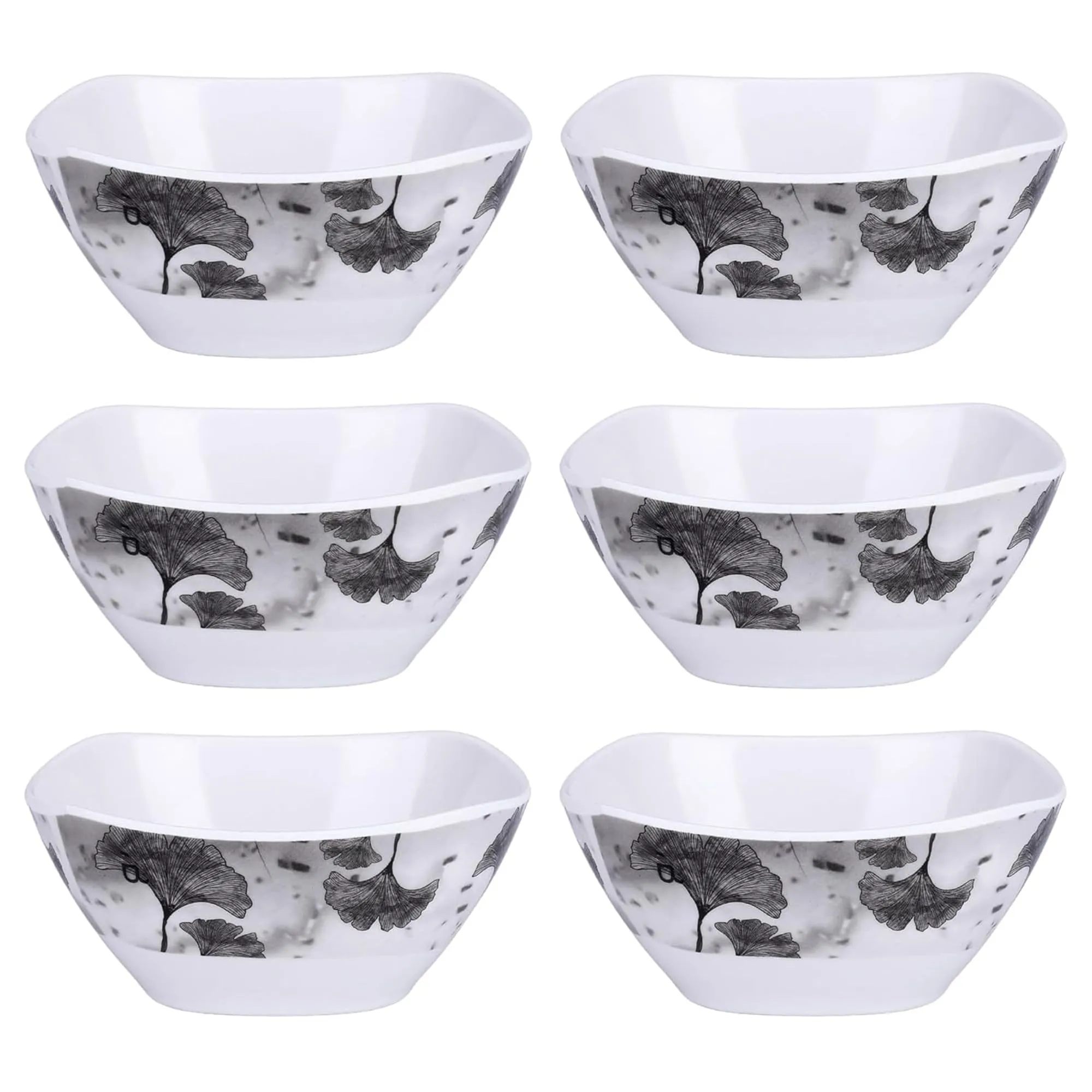 Kuber Industries Shatter Resistant Melamine White Bowls Set of 6 | Lightweight, BPA Free Aesthetic Bowl Set | Black Flower Print - White