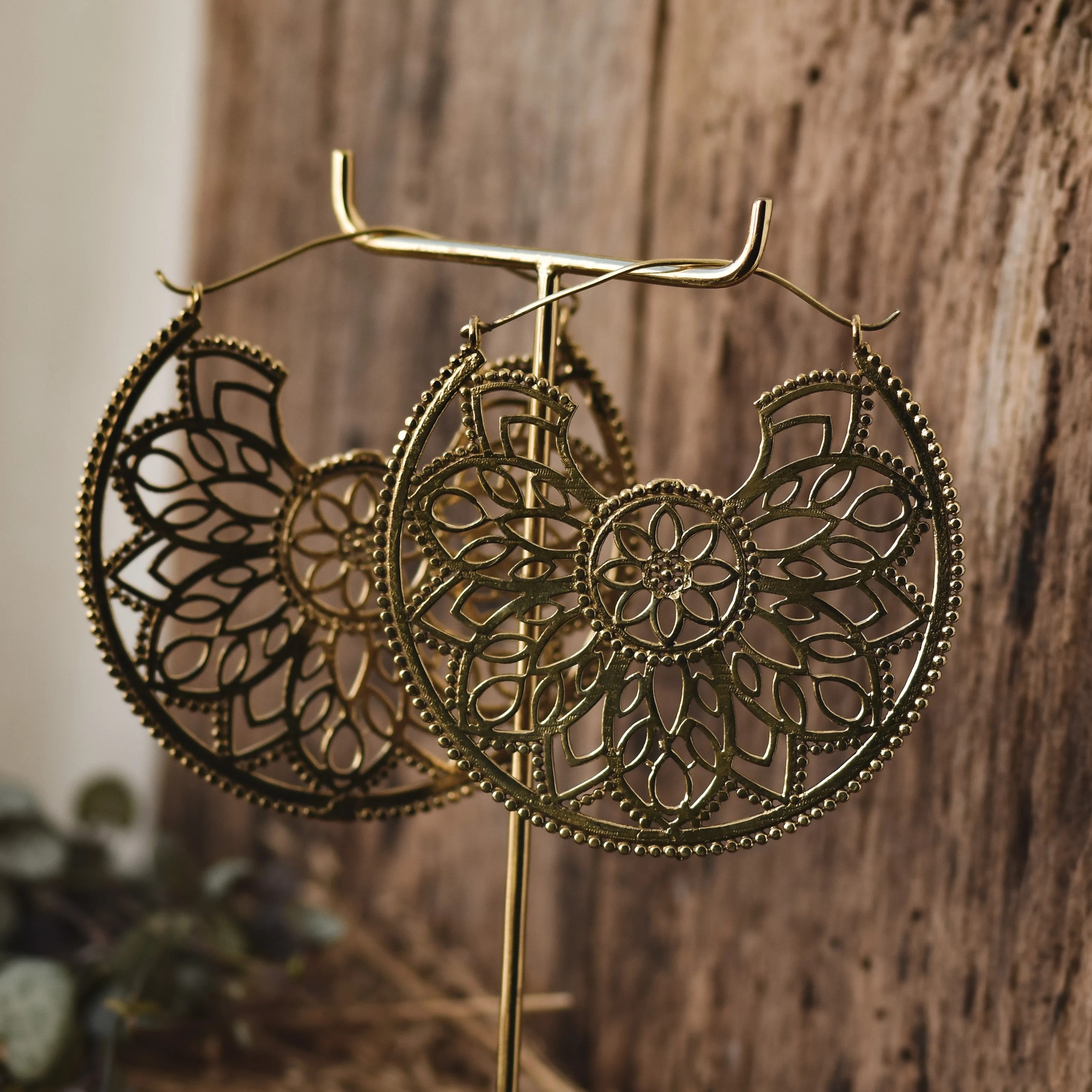 Large Golden Mandala Earring Hoops