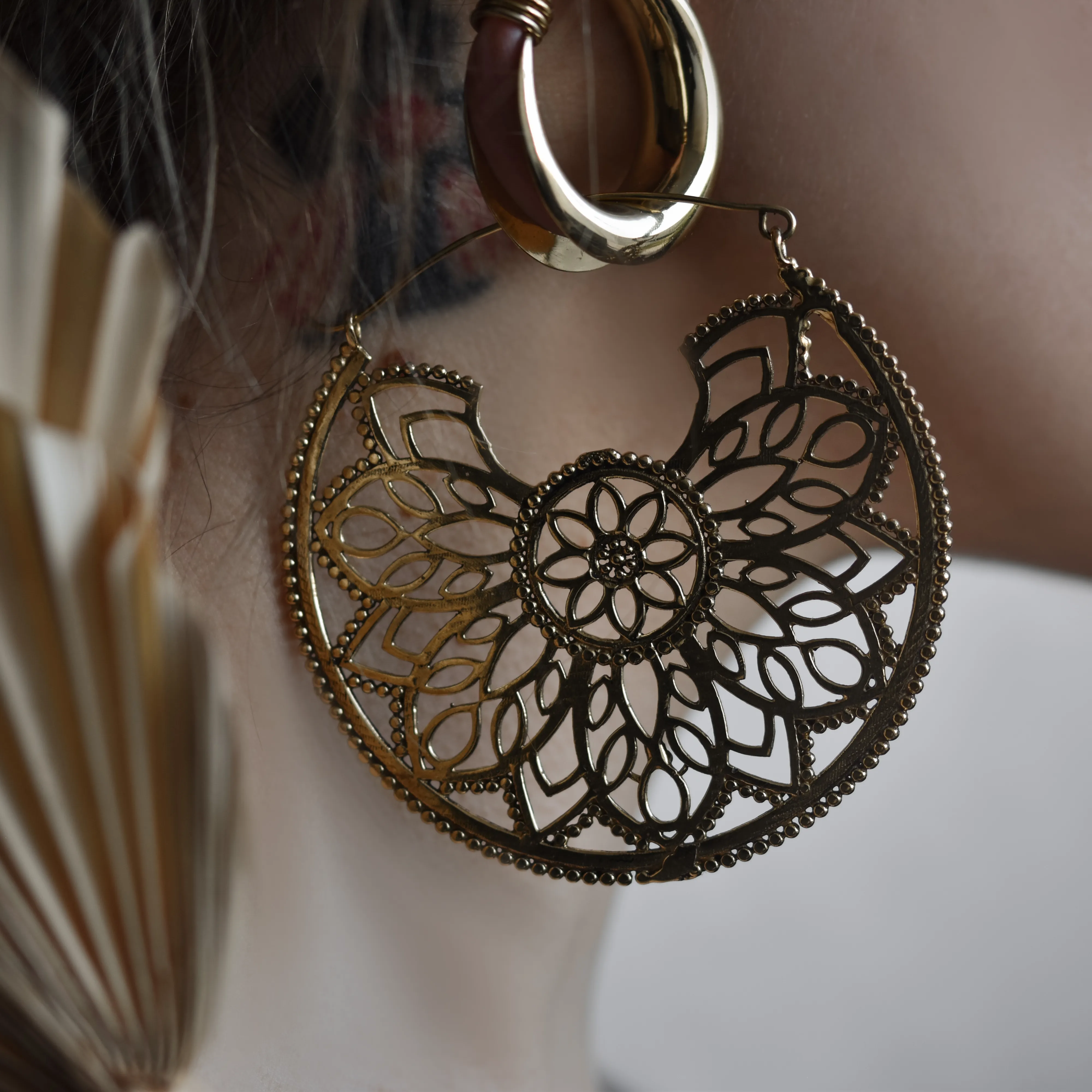 Large Golden Mandala Earring Hoops