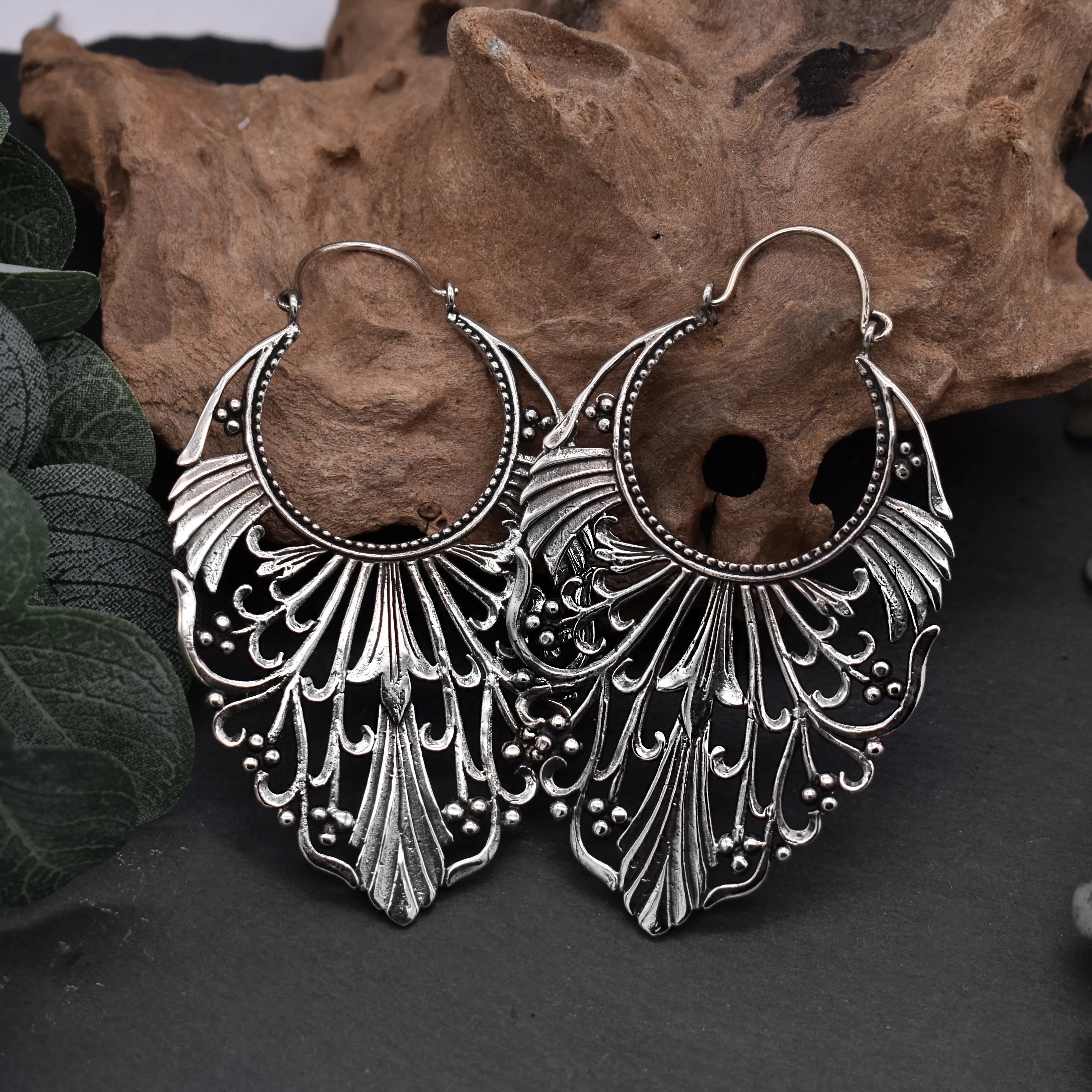 Long Art Nouveau Earrings  Silver