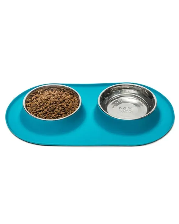 Messy Mutts Double Silicone  Dog Feeder with Stainless Bowls, Large