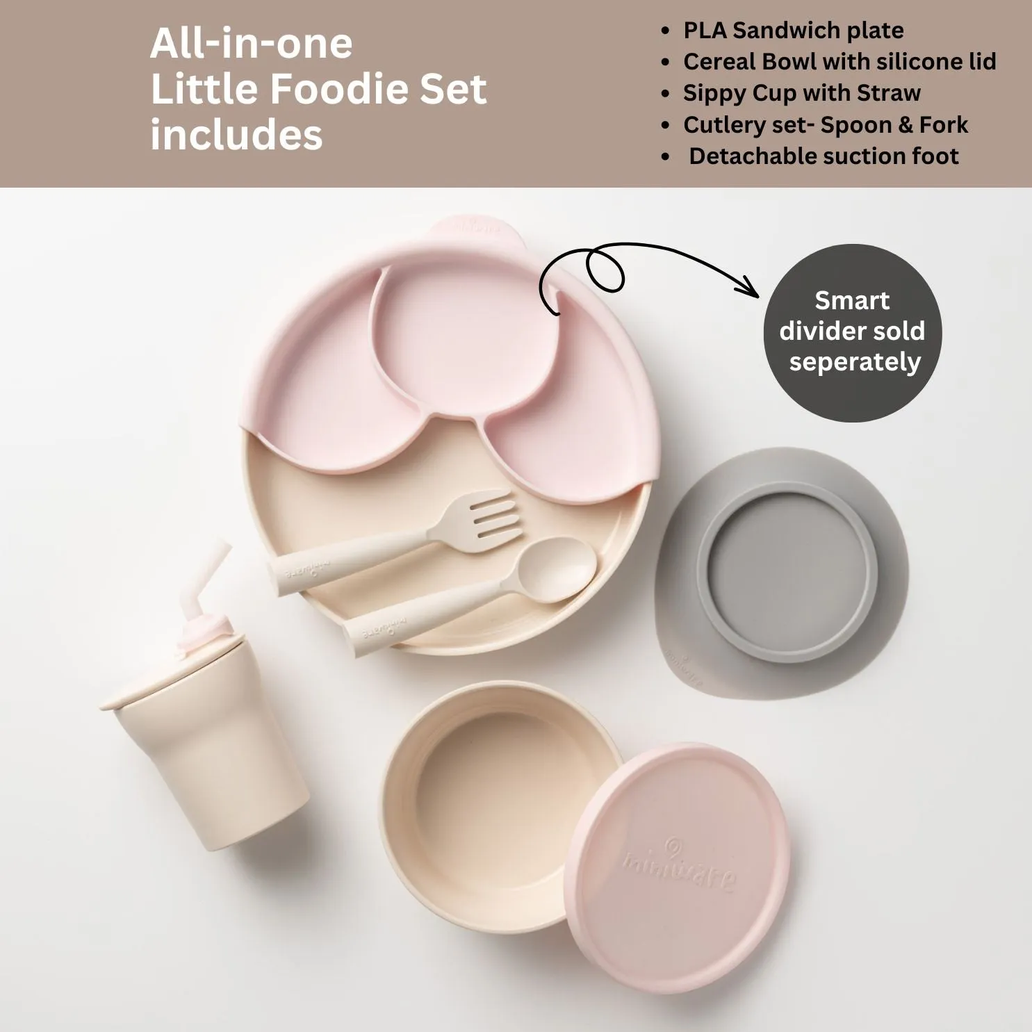 Miniware Little Foodie All-in-one Feeding Set - Vanilla/Cotton Candy