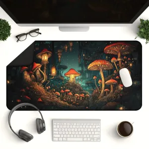 Mushroom Forest Desk Mat – Dark Cottagecore Witchy Gaming Mouse Pad & Tarot Mat