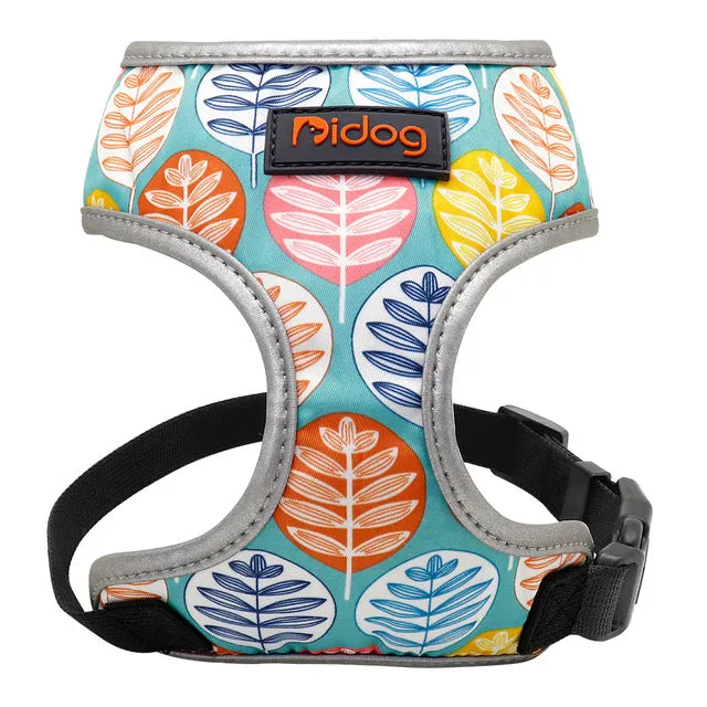 Nylon Dog Harness Reflective Breathable Dog Cat Harness Printed Pet Harnesses Adjustable for Small Medium Dogs Puppy Bulldog