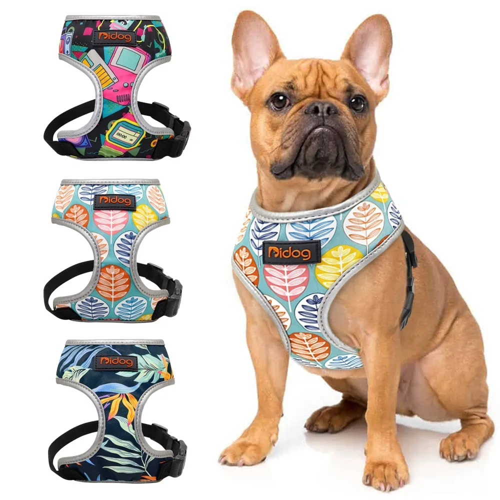 Nylon Dog Harness Reflective Breathable Dog Cat Harness Printed Pet Harnesses Adjustable for Small Medium Dogs Puppy Bulldog