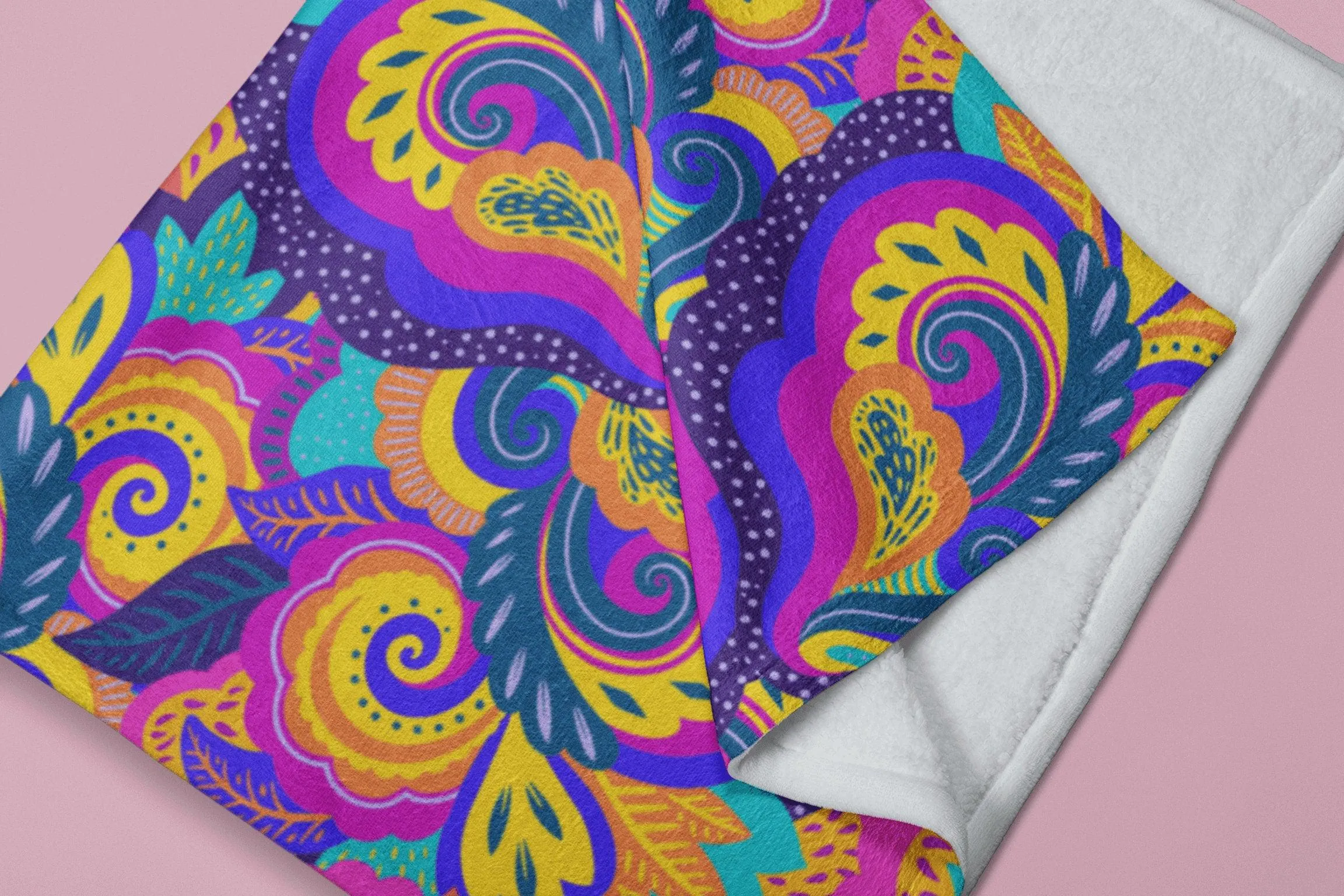 Paisley Swirl Yellow Purple Pink Colorful Fluffy Velvet Flannel Fleece Throw Blanket