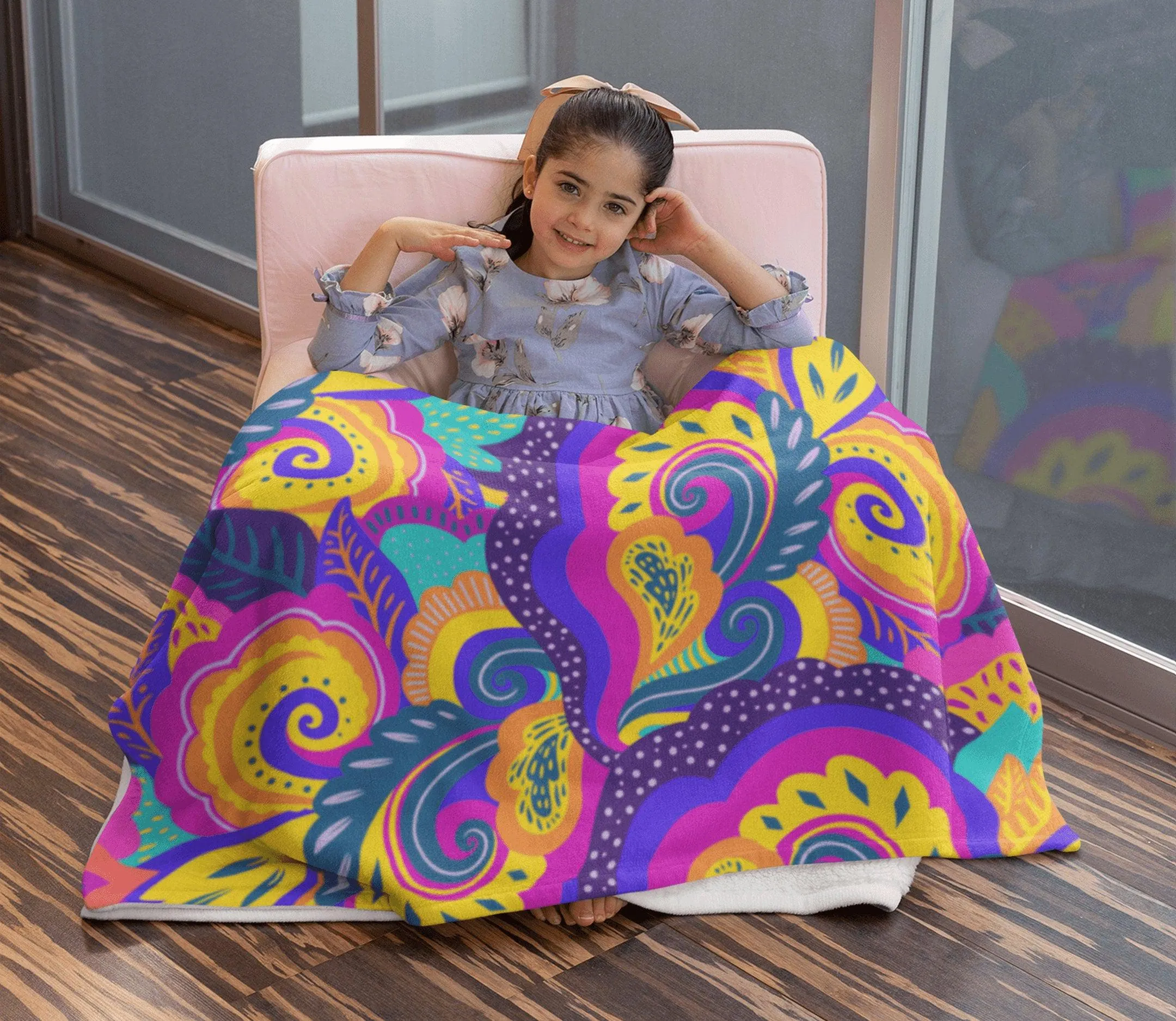 Paisley Swirl Yellow Purple Pink Colorful Fluffy Velvet Flannel Fleece Throw Blanket