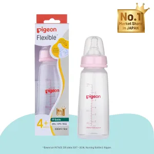 PIGEON Feeding Bottle Narrow Neck Square Base Flexible 4 m Age - 200ml, Pink