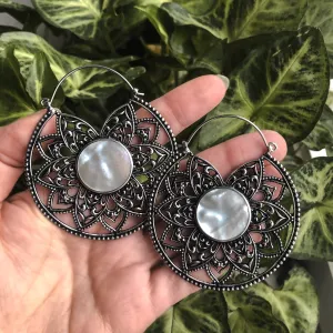 Silver Shell Mandala Hoops