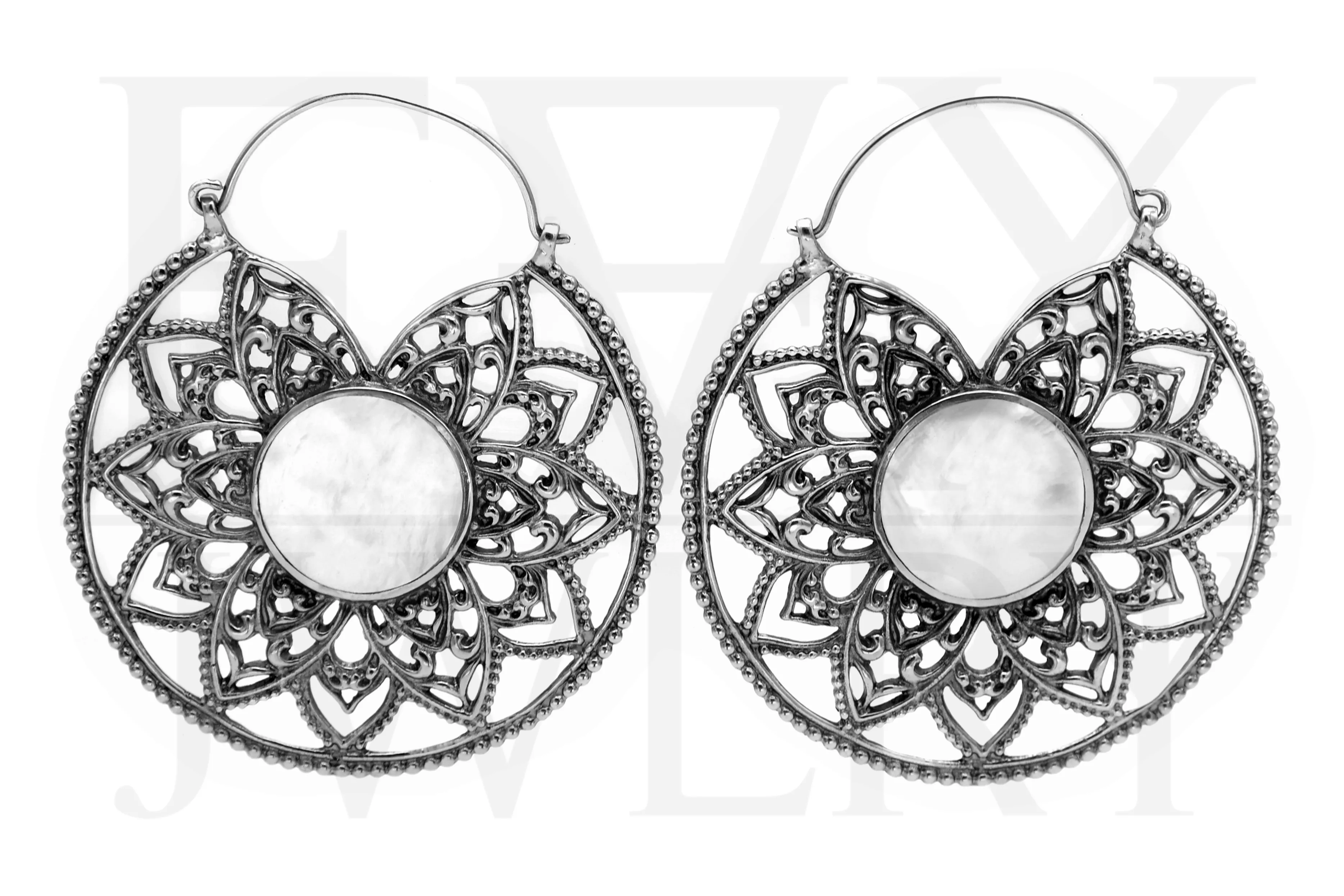 Silver Shell Mandala Hoops