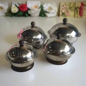 Stainless Steel Set of 4 Fruits & Nuts Bowl / Butter Dish / Serving Dish / Candy Pot With Lid Set Of 4 By INDI