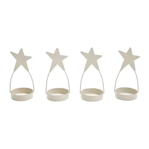 Star Tealight Holder Antique White Set of 4 4x1.75x1.75